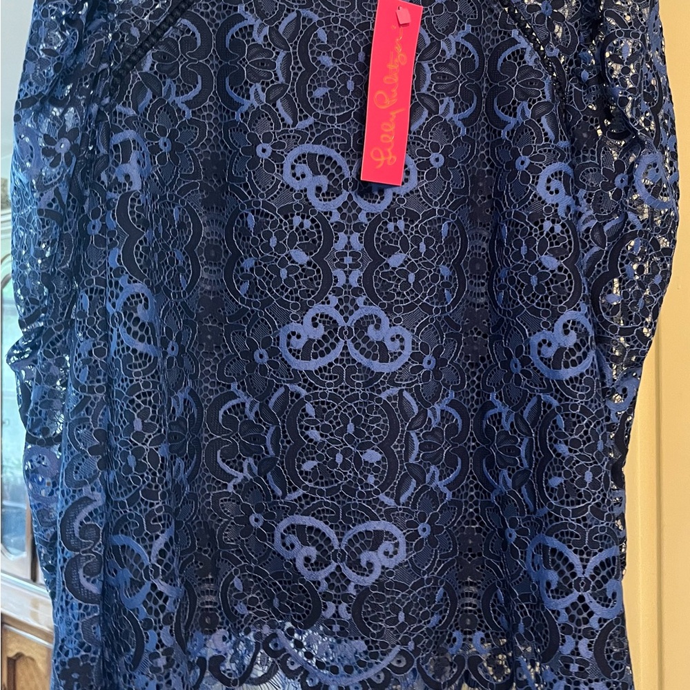 Lilly Pulitzer Blue 3/4 Sleeve Lace Embellished Top